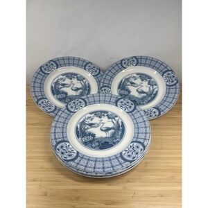 Johnson Bros Mongolia Blue White 10" Dinner Plates Set of 5 England New